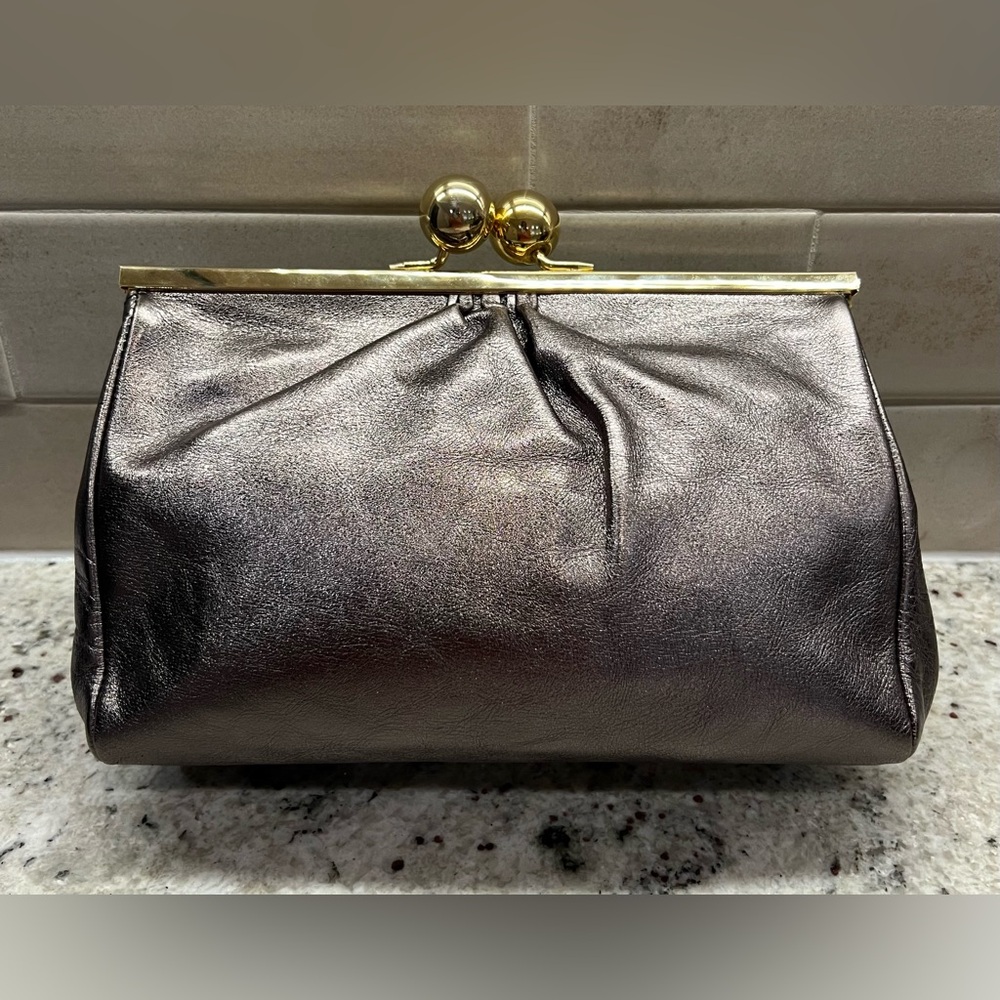 Vintage Furla Metallic Kiss-Lock Clutch Bag
